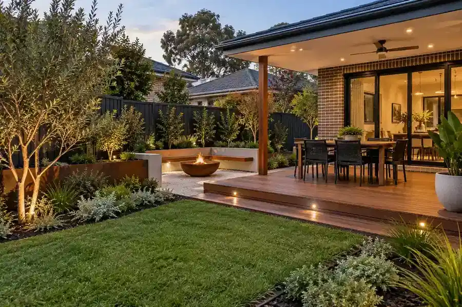 Melbourne backyard with decking and outdoor entertaining area