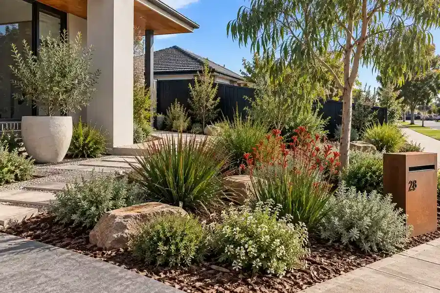 Native and water-wise plants in a Melbourne landscaped garden